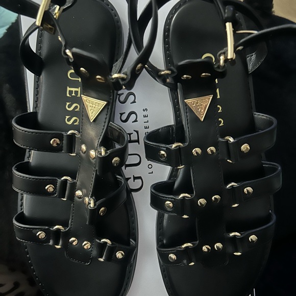 Guess Black Sandals with Gold Accents - Picture 1 of 4